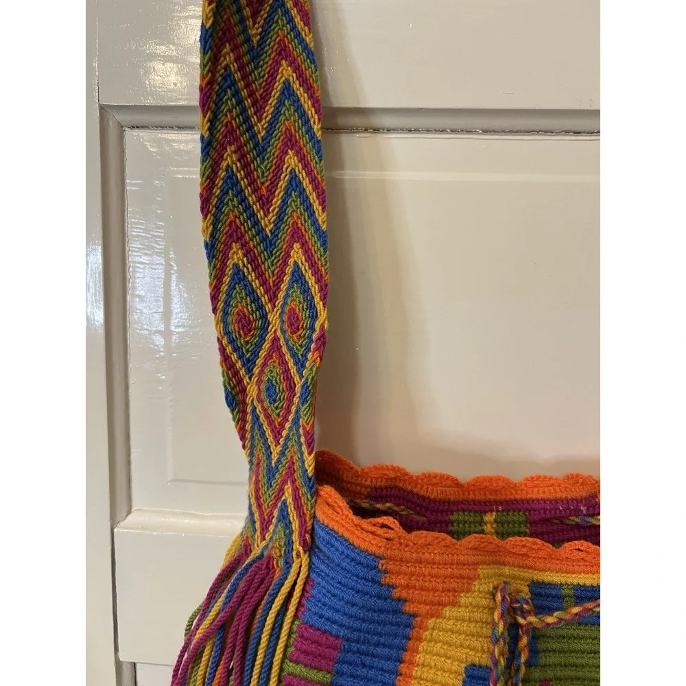 New 100% Wayuu Colombian Mochila Bucket Bag Handmade Multicolor